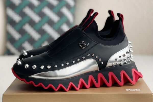 Christian Loubouti Sharkyloub SP Spikes Black and Silver - Image 9