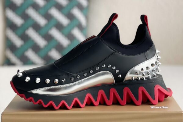 Christian Loubouti Sharkyloub SP Spikes Black and Silver - Image 2
