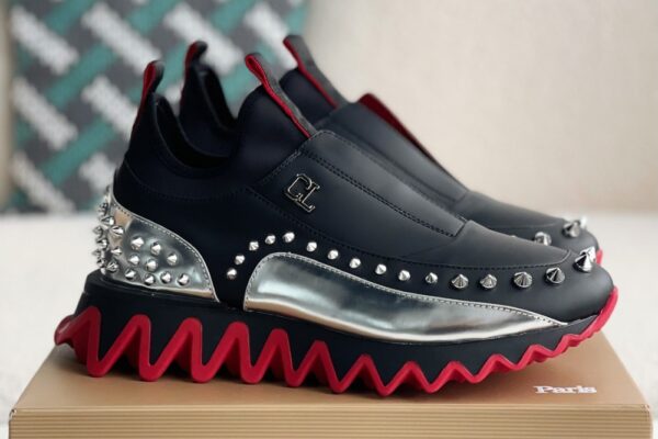 Christian Loubouti Sharkyloub SP Spikes Black and Silver