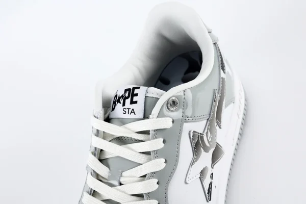 BapeSta White Leather Silver Logo Shoes Replicas - Image 4