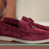Loro Piana Summer Walk Loafers Suede - Burgundy