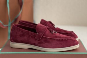 Loro Piana Summer Walk Loafers Suede - Burgundy