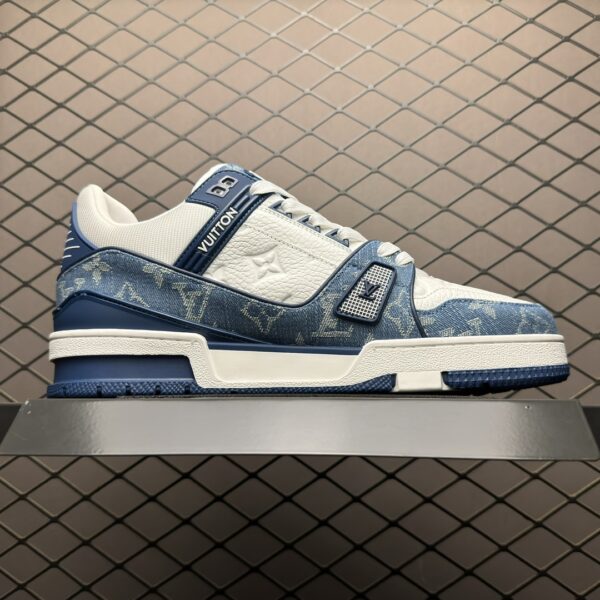LOUIS VUITTON Trainer Low Top Board Shoes Blue White - Image 4